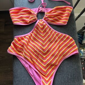 Beach Riot Crochet One-Piece Cutout via Swimsuit in Pink, Orange & Yellow
